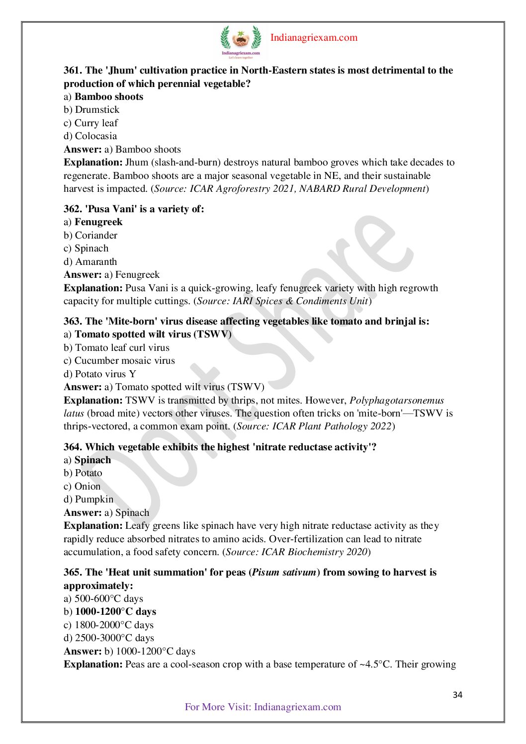 Top 200 MCQ of Vegetable Science – Part 2 - Image 2
